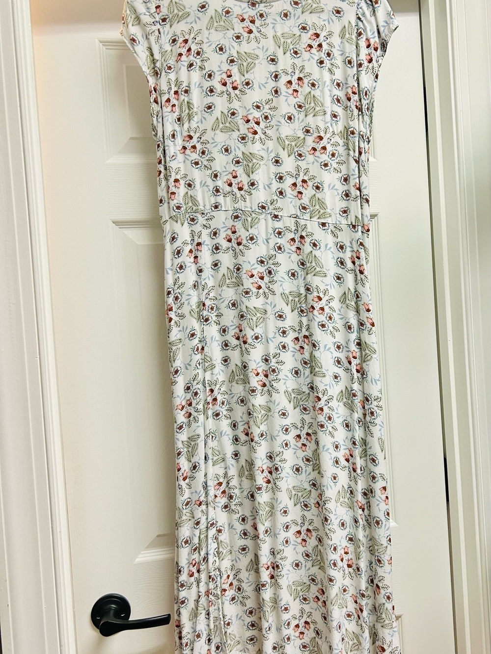 Loft Floral Ankle/Midi-Length Dress in White with Green, Blue & Pink Accents